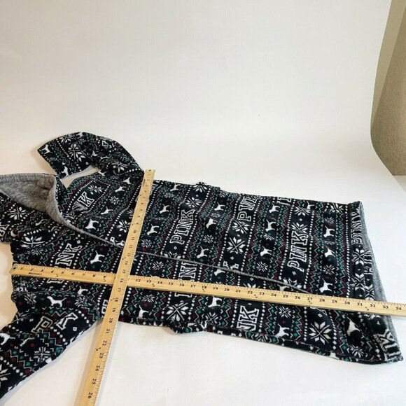 Victoria's Secret PINK Reversible Robe Black XS Hooded Plush Fair Isle Fleece - Picture 10 of 10
